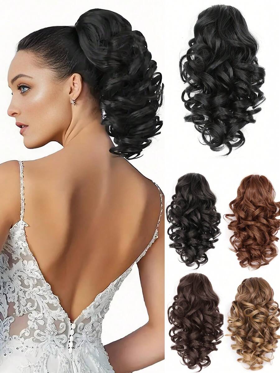 Tóc giả nữ kiểu La Mã với những lọn tóc xoăn lớn, đuôi ngựa ngắn, làm từ sợi tổng hợp chịu nhiệt cao, kiểu đuôi ngựa bồng bềnh và tự nhiên, tóc giả tổng hợp. - Nhiều màu - Xem 1