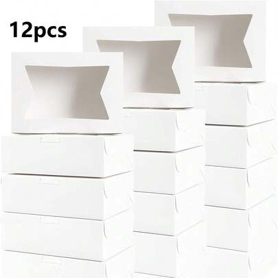Bộ 12 hộp nướng bánh với 3 kiểu cửa sổ khác nhau, thích hợp đựng kẹo, sô cô la dâu tây, bánh ngọt, bánh kếp, bánh rán, phù hợp cho tiệc sinh nhật, tiệc cưới, tiệc độc thân.
