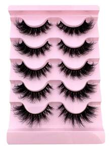 5 Pairs Fluffy Curly Dramatic Messy Faux Mink Eyelashes, Soft & Comfortable Synthetic Mink Lashes, Short Thick Natural False Lashes, Thick Criss-Cross Lashes, Multi-Layer Curled Lashes, Create Theatrical Dense Effect For Parties And Celebrations - Black - View 3