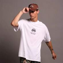 DARCSPORT American Retro Flame Wolf Head Short-Sleeve Letter Print Loose Fit Three-Quarter Sleeve T-Shirt For Men And Women, Pure Cotton T-Shirt - màu đen - Xem 5