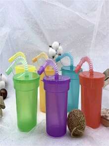 380ml/13oz Reusable Plastic Water Bottle With Soft Straw And Leak-Proof Lid, Suitable For Travel And Home - Color - View 3