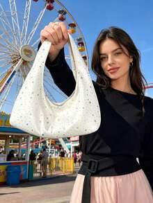 Y2K 星空手提包，复古黑白配色，大容量多功能腋下包，方便实用，无需搭配，托特包 - 彩色 - 查看 6