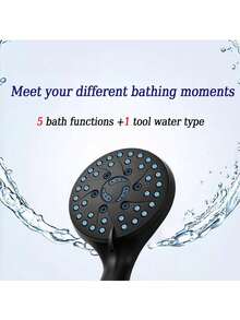 1set 6 Modes High Pressure Handheld Shower Head, Large Panel Rain Showerhead With Flexible Hose & Adhesive Holder, Multi-Spray Water Saving Shower System For Bathroom - Black - View 8