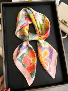 1pc Vintage Painting Style Colorful Floral Scarf, Multi-Purpose Hair Tie & Decorative Neckerchief,Travel Essential,Beach Towel - Multicolor - View 1