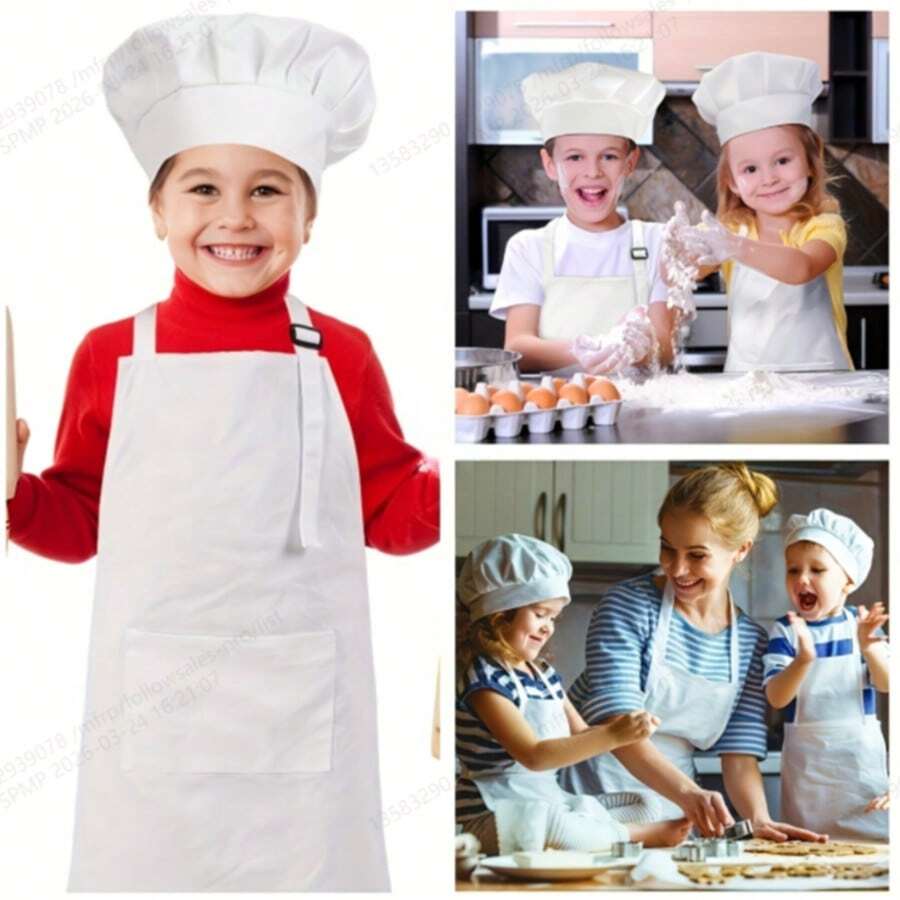 Conjunto de delantal y gorro de chef con bolsillo, delantal para cocina, cocción, pintura, rojo, blanco, negro - Blanco - Ver 1