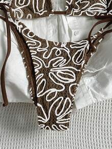 Bikinx Ensemble de bikini asymétrique à rayures avec lacets pour femmes, mode vacances d'été à la plage - Marron - Voir 3