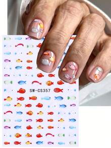 SWEET TREND 3D卡通鱼美甲贴纸2片装 彩色可爱鱼海洋动物设计 DIY卡哇伊夏季自粘凝胶指甲油贴纸 滑动式美甲装饰 美甲用品 - 彩色 - 查看 4