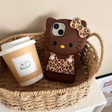 SANRIO Ốp điện thoại KT Cat in họa tiết da báo màu nâu đậm dễ thương, tương thích với iPhone 16 Pro Max, 15 Pro Max, 14 Pro Max, 13 Pro Max, 12 Pro Max, chất liệu silicon bảo vệ, thiết kế dành cho nữ. - màu nâu - Xem 2