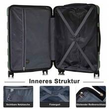 YONSLY Suitcase 16/20/24/28 Inches With 4 Wheels 360° Combination Lock Double Maintenance Zipper Mesh Pocket Soft Rubber Handle Trolley Suitcase - 深綠 - 查看 5