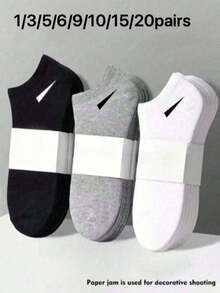 20双男女通用运动袜，白/黑/灰三色可选，舒适透气吸湿短袜，经典简约百搭休闲踝袜，适合日常穿着 - 黑與白 - 查看 21