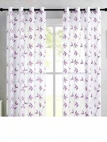2 Peças de Cortinas Transparentes Bordadas Brancas - Padrão Floral, Cortinas de Voile Bordadas Elegantes para Sala de Estar e Quarto, com Ilhós - Roxo - Visão 30