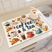 1pc Polyester Fiber Absorbent Drip Mat, Coffee & Tea Themed Pattern, Suitable For Dining Table, Cafe, Multi-Purpose Drainage Mat, Home Gift, Desktop Decor - XYLSD-190 - View 6
