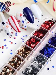 1 Box Mixed Size Star Nail Sequins, Blue Red Gold Silver Five-Pointed Stars, Independence Day Style, Y2K Aesthetic DIY Nail Art Decorations - Multicolor - View 4