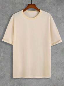 Manfinity LEGND Loose Fit Men's Solid Color Round Neck Short Sleeve Casual T-Shirt - 卡其色 - 查看 2