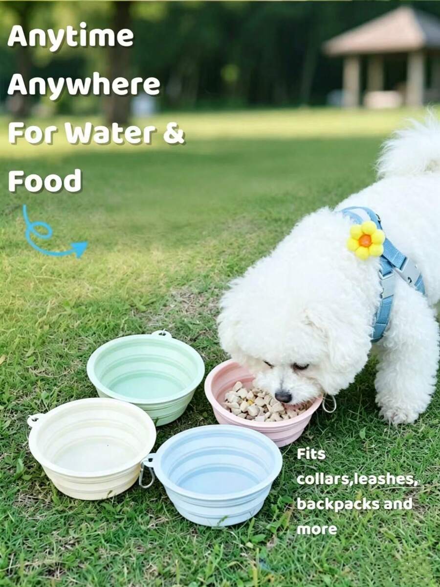 Foldable Portable 350ml/600ml Pet Dog Bowl, Silicone Pet Food & Water Bowl, Outdoor Camping Hiking Pet Feeding Bowl With Carabiner - Multicolor - View 1