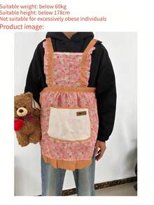 1pc Long Floral Pattern Waterproof Apron, Suitable For Kitchen, Housework, Gardening, Bathroom Use, Home Decor And Household Items - Multicolor - View 9