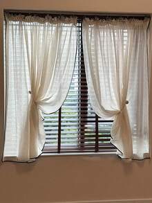 1pc Japanese Retro & Linen Color-Blocking Ruffled Hem Curtain, Semi-Sheer, Suitable For Living Room, Bedroom, Balcony, Multi-Scene Use - Beige - View 7