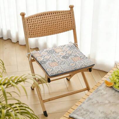 1pc Removable Outdoor Morandi Tile Pattern Printed Chair Cushion With Ties, Casual Seat Pad - Product Includes Only The Cushion Cover With Zipper, Removable And Easy To Clean, Suitable For Patio Lounge Chairs, Beach Chairs And Other Chairs, Applicable For Balcony, Yard, Garden, Dining Room And Kitchen Indoor And Outdoor Scenarios, Size: 45*48cm, Thickness Of Filling In Fluffy State: 2.5cm