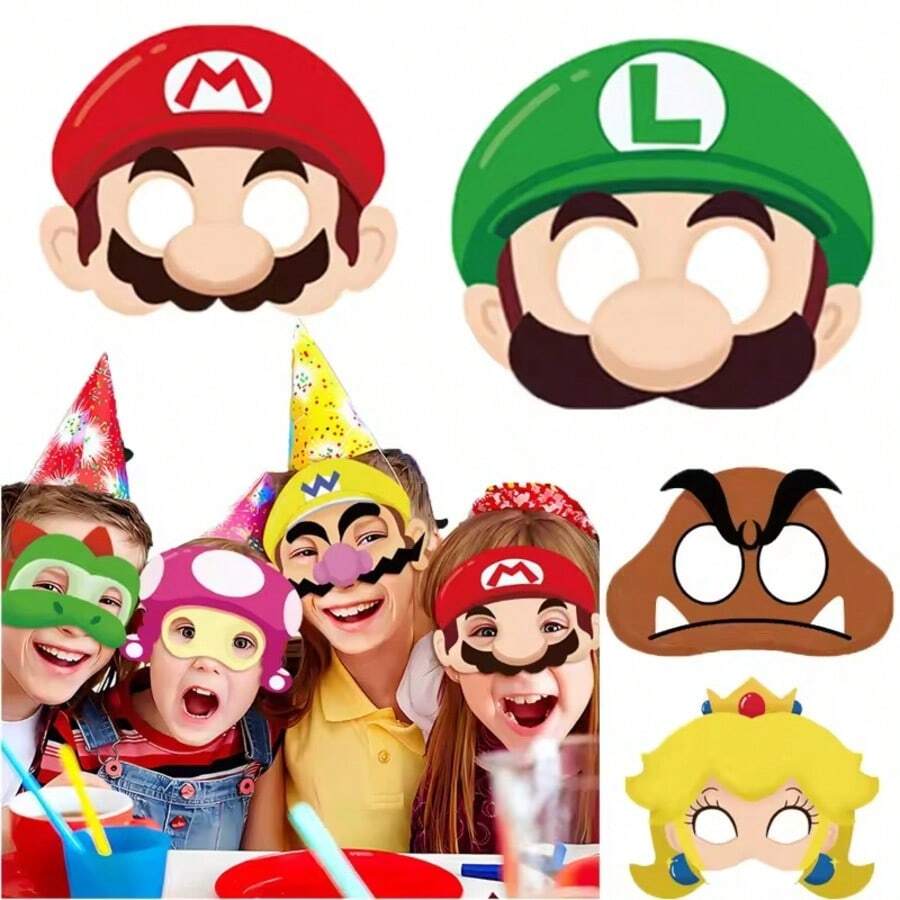 12pcs Party Role Play Accessories, Luigi Daisy Mushroom Cartoon Masks Costume Gifts - View 1