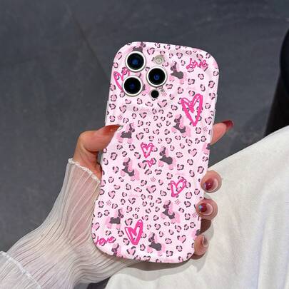 1个可爱TPU材质豹纹爱心猫咪元素图案白色奶油水波纹加厚防摔精准开孔镜头保护手机壳，适用于防摔防震镜头全覆盖保护，时尚高端，男女皆宜，是时尚达人的理想之选，简约时尚的手机壳，适用于/Galaxy////Transsion