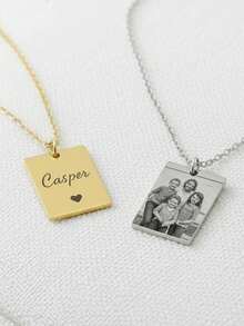 1pc Customized Photo Engraved Stainless Steel Pendant Minimalist Style Jewelry, Customizable Photo And Text, Commemorative Personalized Necklace, Personalized Women's Necklace, Mother's Day Gift, Birthday, Anniversary Gift - Multicolor 3 - View 5