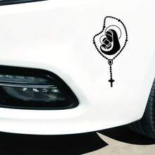 念珠车贴 - 自粘式高品质贴纸，印有“圣母经”祈祷图案，哑光黑/白，天主教风格 - 裝飾貼紙 - 查看 5