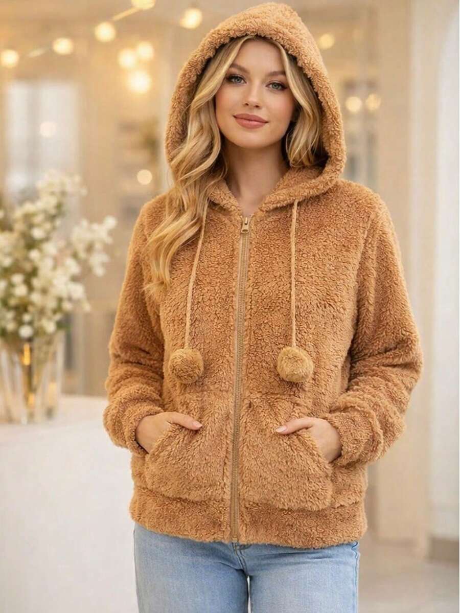 Women's Fleece Sweatshirt With Hood - Brown - View 1