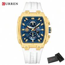 Reloj de pulsera de lujo para hombres CURREN con cronógrafo de cuarzo, resistente al agua, correa de silicona, luminoso y fecha automática - Multicolor - Ver 17