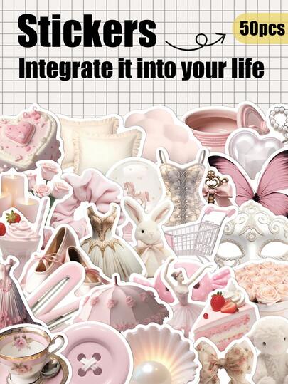 50 miếng dán chủ đề màu hồng nhạt hình cô gái múa ba lê, dùng trang trí phòng, tủ lạnh, máy tính xách tay, máy tính xách tay, nhãn dán sáng tạo tự làm