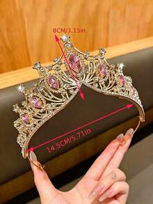 1 chiếc vương miện cô dâu, vương miện hợp kim sang trọng kiểu Baroque Châu Âu và Mỹ, phụ kiện váy công chúa thanh lịch cho các bữa tiệc. - Hồng - Xem 4