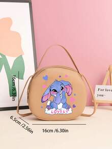 1pc Girls' Cute Fashion Mini Round Bag, Adorable Printed Faux Leather Crossbody Shoulder Bag With Rabbit, Cat, Unicorn Designs, Ideal Birthday Gift - 2221 Blue Rabbit - View 6