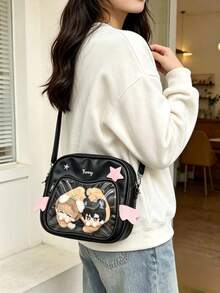 1pc Cute Japanese Style Shoulder Bag, Transparent Window With Adorable Cat Design, Detailed Star & Wing Decor, Small Capacity Crossbody Bag, DIY Ita Bag Suitable For Commuting, Shopping, Party, Displaying Anime Accessories - Multicolor - View 3