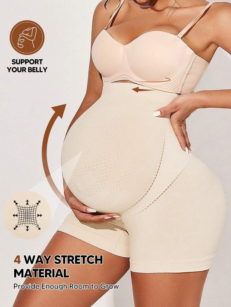 Maternity High Waist Belly Support Shorts With Expandable Abdominal Panel Summer - Champagne - View 1