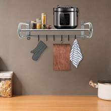 SENDERPICK Wall-Mounted Microwave Oven Rack Microwave Shelf Microwave Shelf With 6 Hooks - Microwave Stand - View 9