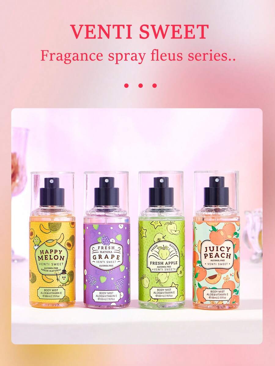 1-Piece Premium Fruit Scented Mist Set - 88ml Vibrant Patterned Transparent Spray Bottles, Luxury Alcohol-Free Long-Lasting Refreshing Body Care Mist Collection For Summer Vacations & Daily Self-Care - Multicolor - View 1