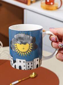 1pc Painting Ceramic Mug, Suitable For Tea, Coffee, Milk, Juice In Kitchen, Dining Room, Living Room, 350ml, Applicable For Wedding, Party, Gift, Birthday, Christmas Back To School - Multicolor - View 13