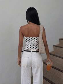 New Sexy Polka Dot Print Ruched Tube Top, Crop Top White Summer - White - View 6