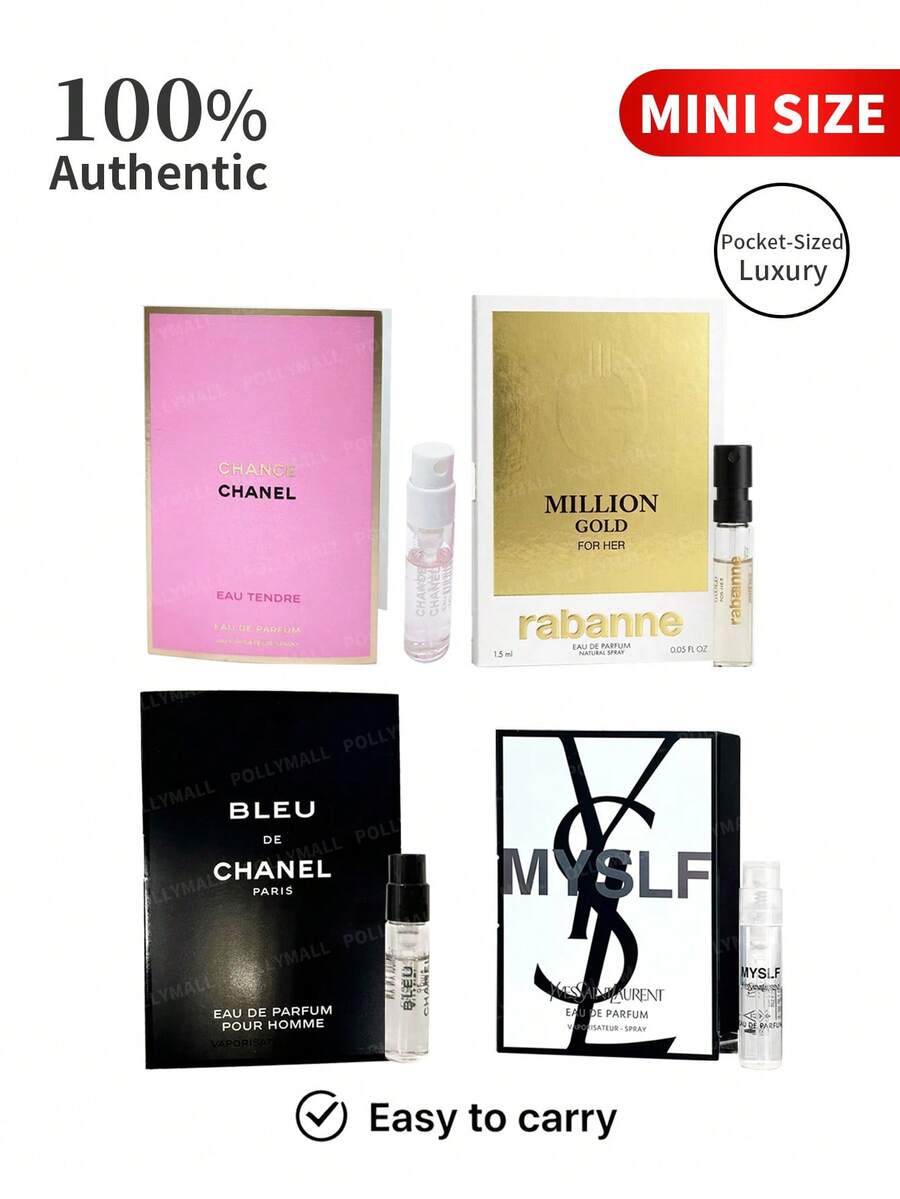 CHANEL 4 Pcs His & Hers Premium High End Designer Fragrance, Mini Travel Perfume Spray Vials, Classic Floral & Woody Eau De Parfum Sampler For Daily Wear, For Women And Men, Elegant Floral & Fresh Citrus Woody Scent,1.2ml/1.5ml(0.04oz/0.05oz) - 男女入門試香組合 - 查看 1