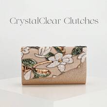 Bolso de mano cruzado elegante y brillante con parches de hojas y flores multicolor, bolso de noche vintage con cadena, mini bolso cuadrado, adecuado para fiestas, novias, estudiantes universitarias y jóvenes profesionales, los patrones se envían al azar - Dorado - Ver 7
