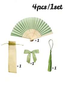 4/8/16/20pcs Set Green Wedding Favor Hand Fan Set, Ladies Folding Fan With Green Bow Tassel, Gift Bag, DIY Decor Gift For Women, Wedding Party Decoration. Suitable For Bridal Shower Favors, Return Gifts, Wedding Ceremony Gifts - Multicolor - View 12