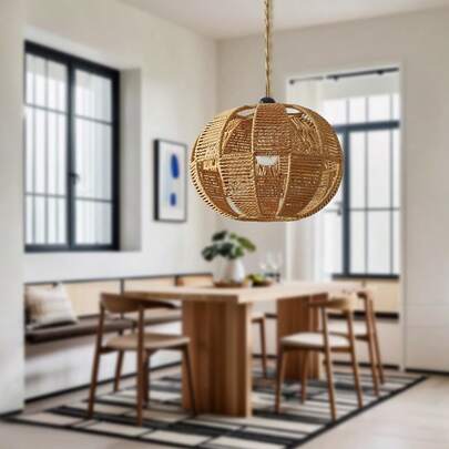 Bohemian American Industrial Style Hand-Woven Metal Twine Retro Lampshade - Geometric Pattern, No Electrical Components, Ideal For Kitchen Island, Hallway, Living Room, Cafe, Bar (Lampshade Only, No Light Source Or Accessories), Vintage Lampshade