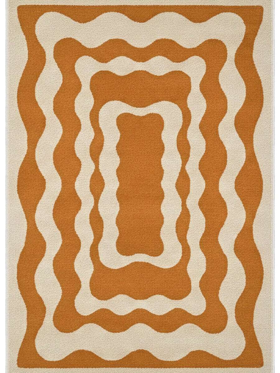 Modern Round Washable Non-Slip Area Rug – Thin Soft Living Room Carpet, Kitchen Rug & Runner, Home Decor Rug - Orange - View 1
