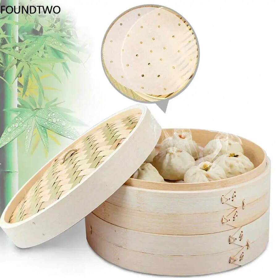 Vaporera de bambú con tapa, utensilios de cocina, olla de, herramientas de cocina, 10/15/20cm - Ver 1