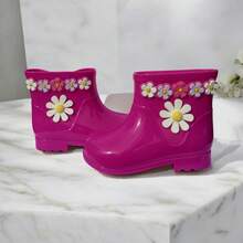 Galochas Infantil Feminino Menina Crianças Confortável Impermeável Macio - Pink Flor - Visão 2