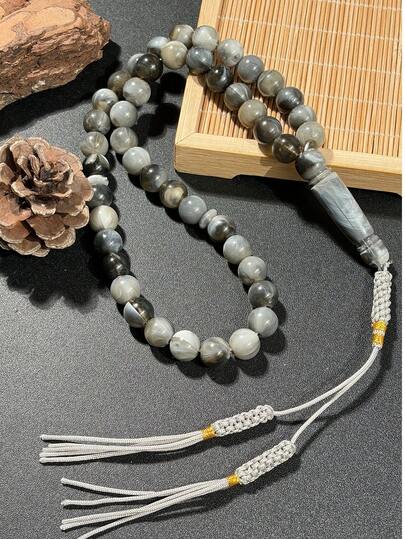 1pc Muslim Braided Tassel Prayer Beads Bracelet, Minimalist Tasbeeh Dhikr Bracelet For Men