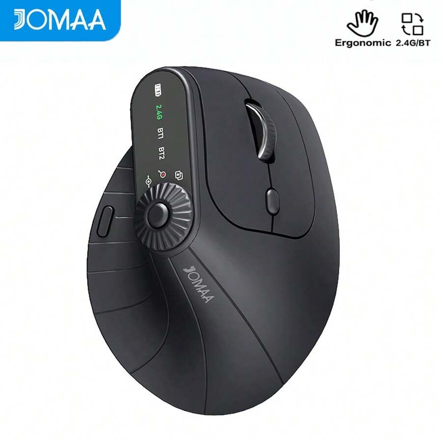 Ratón inalámbrico vertical ergonómico Bluetooth 2.4G de doble modo, con diseño de perilla de ajuste de funciones, recargable, ratón óptico inalámbrico de 2400 DPI ajustable con 8 botones para PC/portátil/tableta - Negro - Ver 1