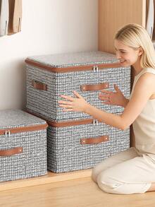 1 pieza Caja de almacenamiento de ropa, caja de almacenamiento apilable y ahorradora de espacio, caja de almacenamiento de gran capacidad, impermeable y a prueba de polvo con cremallera, múltiples tamaños de cajas de almacenamiento apilables y a prueba de polvo para armarios, con asas de cuero, adecuada para ropa, mantas, ropa de cama y contenedores de almacenamiento de armarios del hogar, perfecta para organizar armarios, dormitorios, dormitorios y apartamentos - Ver 5