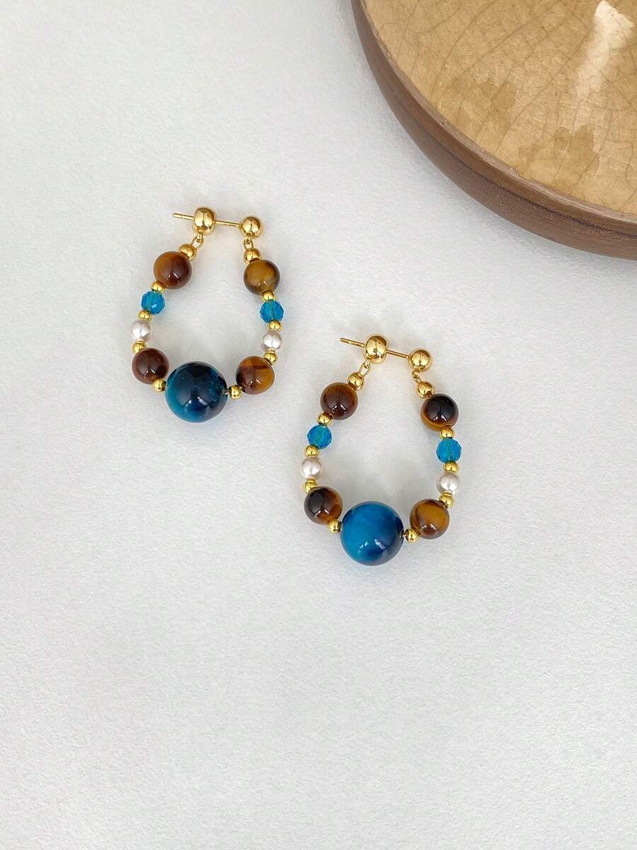 1 par de pendientes azules con cuentas de estilo chino retro, nuevos diseños únicos y elegantes para mujer 2026 (Nota: el color de las cuentas es aleatorio) - Azul - Ver 1
