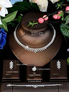 1 Set de bijoux en zircone cubique (CZ) bicolore, collier en CZ à coupe mixte en forme de larme et bijoux assortis, accessoires pour femmes, parfait pour les thés vintage et les événements en soirée - Argent - Voir 8