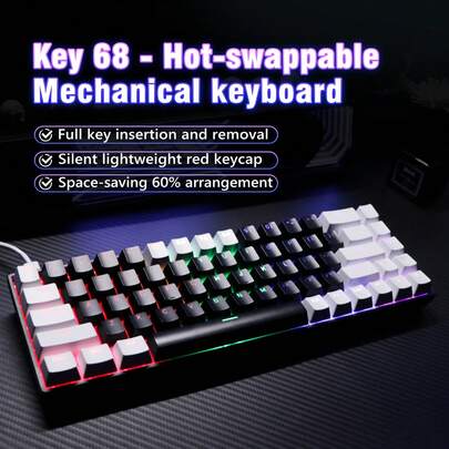 Teclado mecánico para juegos KL61 con cable, retroiluminación RGB, 61 teclas, ultracompacto, con interruptor azul/rojo intercambiable en caliente.